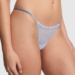 Victoria's Secret PINK Wink Micro Thong Panty Icy Blue snowflake sz Large